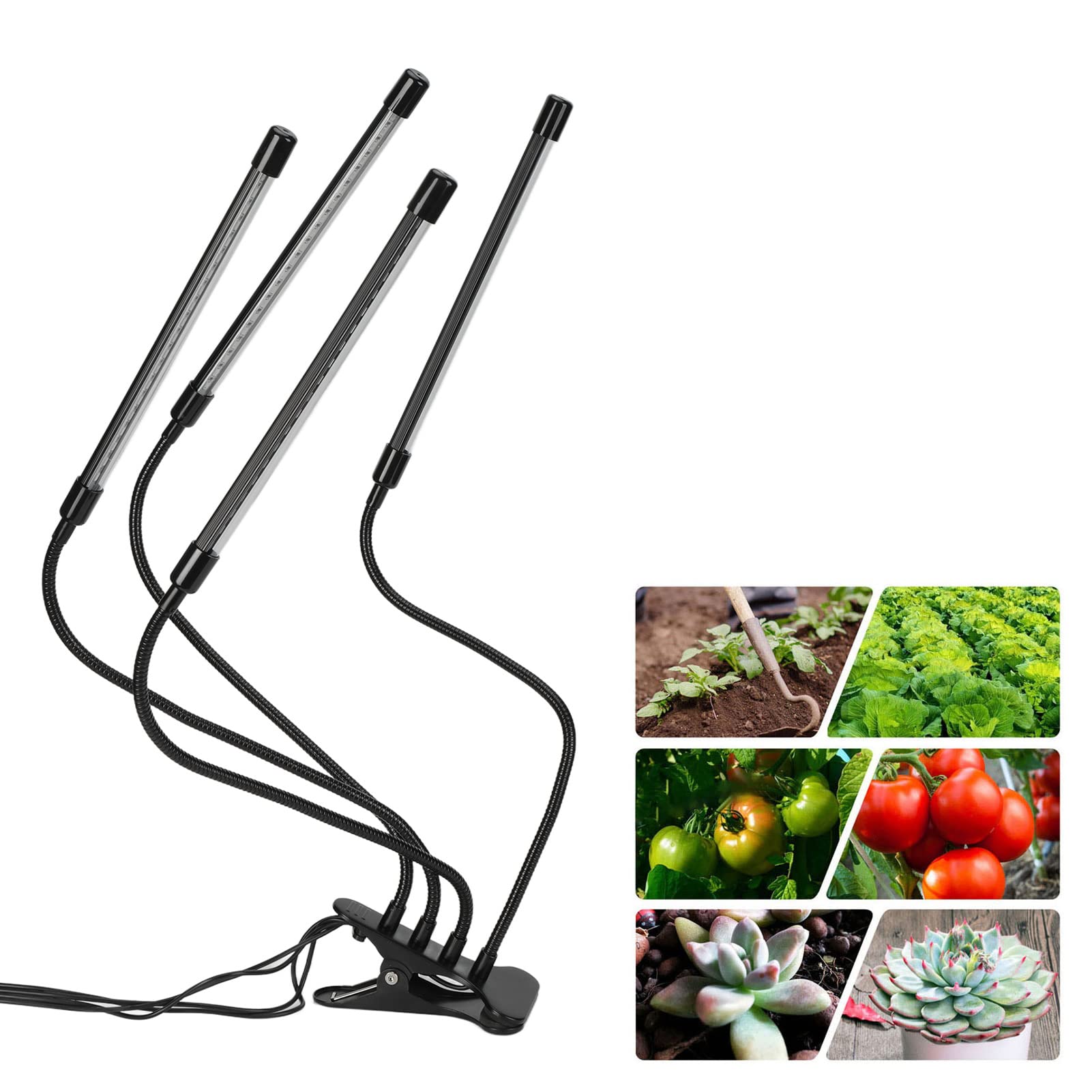 Plant Grow Light, 4 głowice Full Spectrum Growing Light 40W 3 ściemnialne poziomy Lampa LED do roślin z zaciskiem i zegarem do roślin domowych