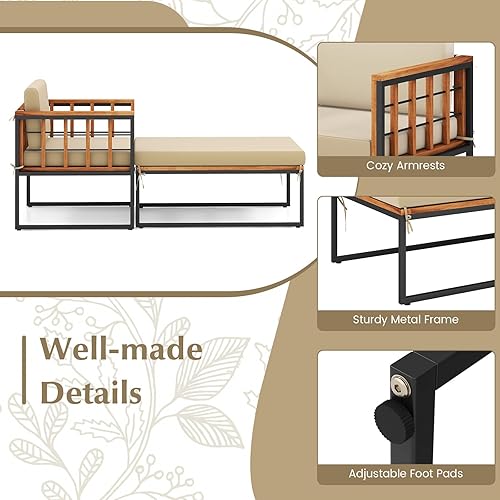 Miniatura 8 de Tangkula Tumbona para exteriores, madera de acacia, resistente, capacidad de peso de 1200 libras, juego de silla de patio y otomana para patio