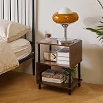 Aibiju Bedside Table Small Night Stand, Small Side Table with Open Storage, Small End Table for Bedroom, Minimalist Nightstand Light Walnut YD-TM152LW