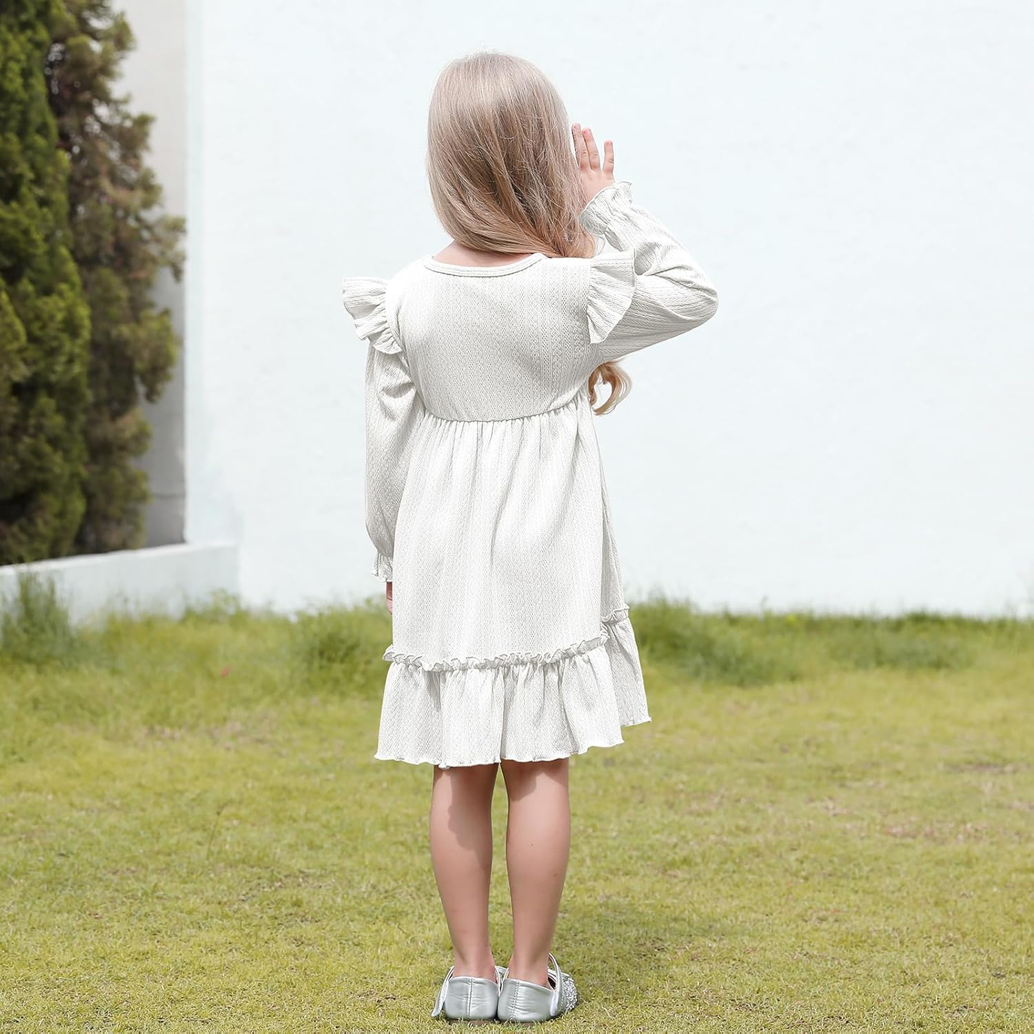 DREAM BUS Ruffle Long Sleeve Baby Girls Sweater Dress Holiday and Party Textured Toddler Fall Dress for 18M-6 Years - Image 3