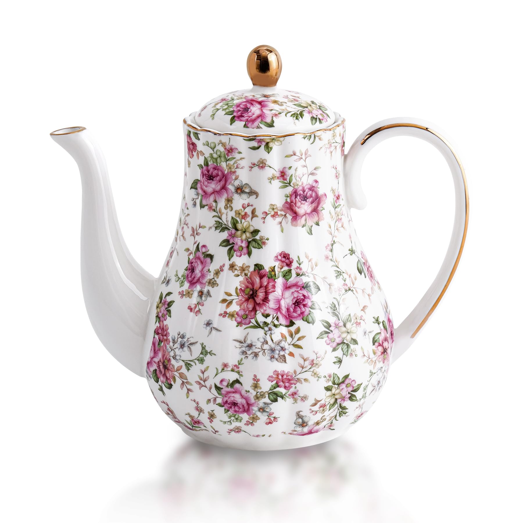 Agyiuns Tea Pot, Porcelain Teapot 37oz,tea pots for tea party,Tea Infuser Pots for Blooming loose Leaf Tea (White with flower)