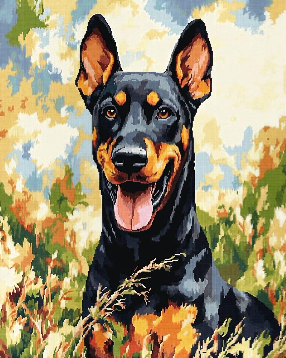 WallustrioaW DIY Stamped Cross Stitch Kits for Beginners,Doberman Pinscher Animal Dog,11CT Needlepoint Embroidery Cross Stitch Kits Art Craft Wall Decoration,40x50cm