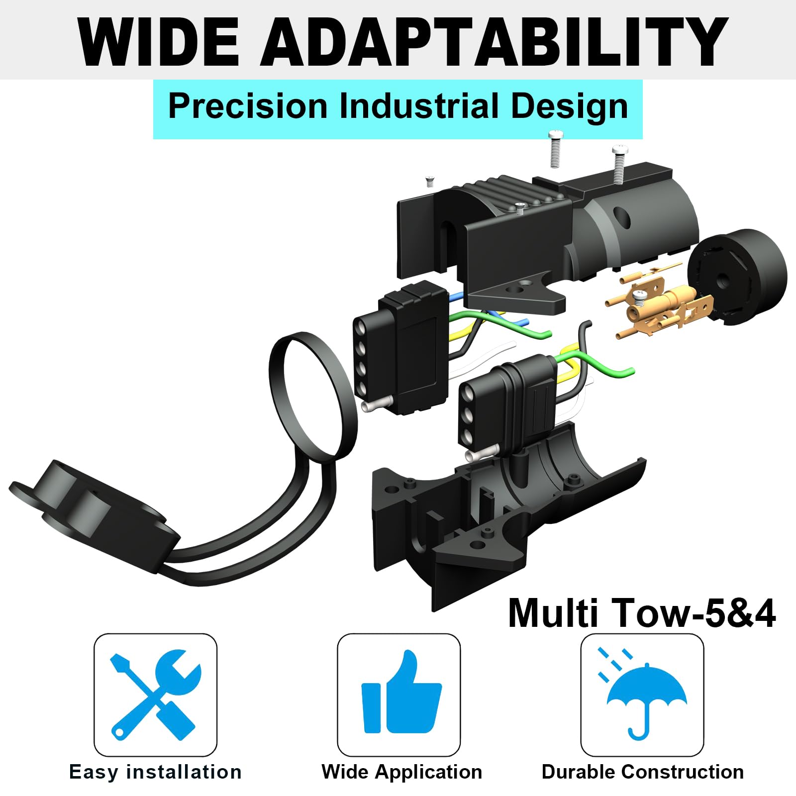 Adapter do przyczepy 7-kierunkowy okrągły na 4-pinowy i 5-pinowy płaski adapter światła przyczepy, adapter wtyczki przyczepy 2 w 1