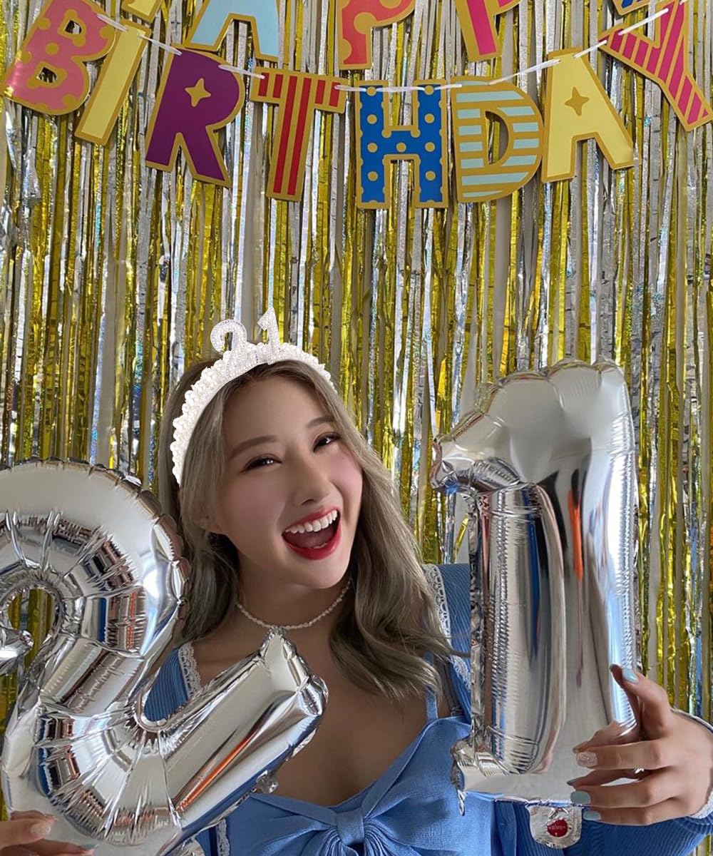 TOBATOBA 21st Birthday Crown Headband: Pearl Headband with 21 Letters for Women's 21st Birthday Dress or Casual Outfit for Her