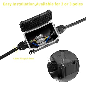 100 IP66 Junction Box 2 Way Waterproof Outdoor Black Electrical Cable Connector | UK