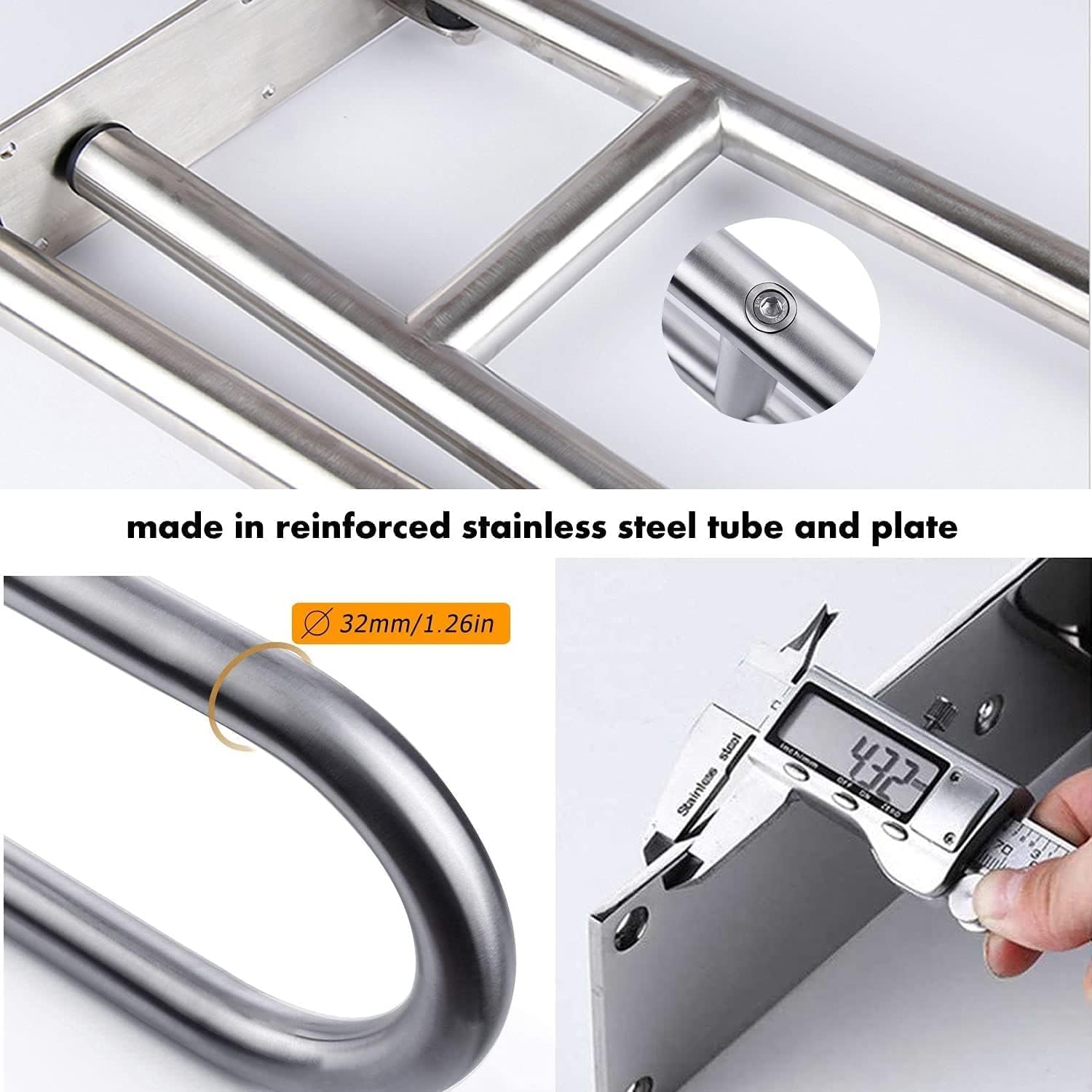 Toilet Grab Bar 31.5inch,Stainless Steel Foldable Bathroom Support Rail,Anti-Slip Handicap Grab Bars Safety Rails, For Seniors,Elderly,Pregnant,Disabled,Shower Grab Bars Supports 350lbs Load-1.26 Tube