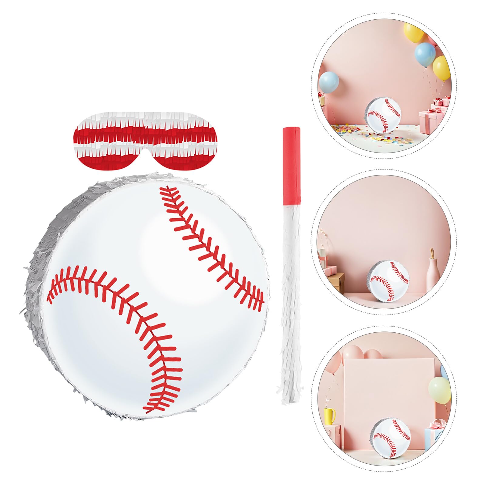 Piñata de Béisbol Colgante para Fiestas Infantiles con Bate y Antifaz Decoración Temática Deportiva para Cumpleaños Juego Recreativo para Papel Resistente y Confeti Incluido