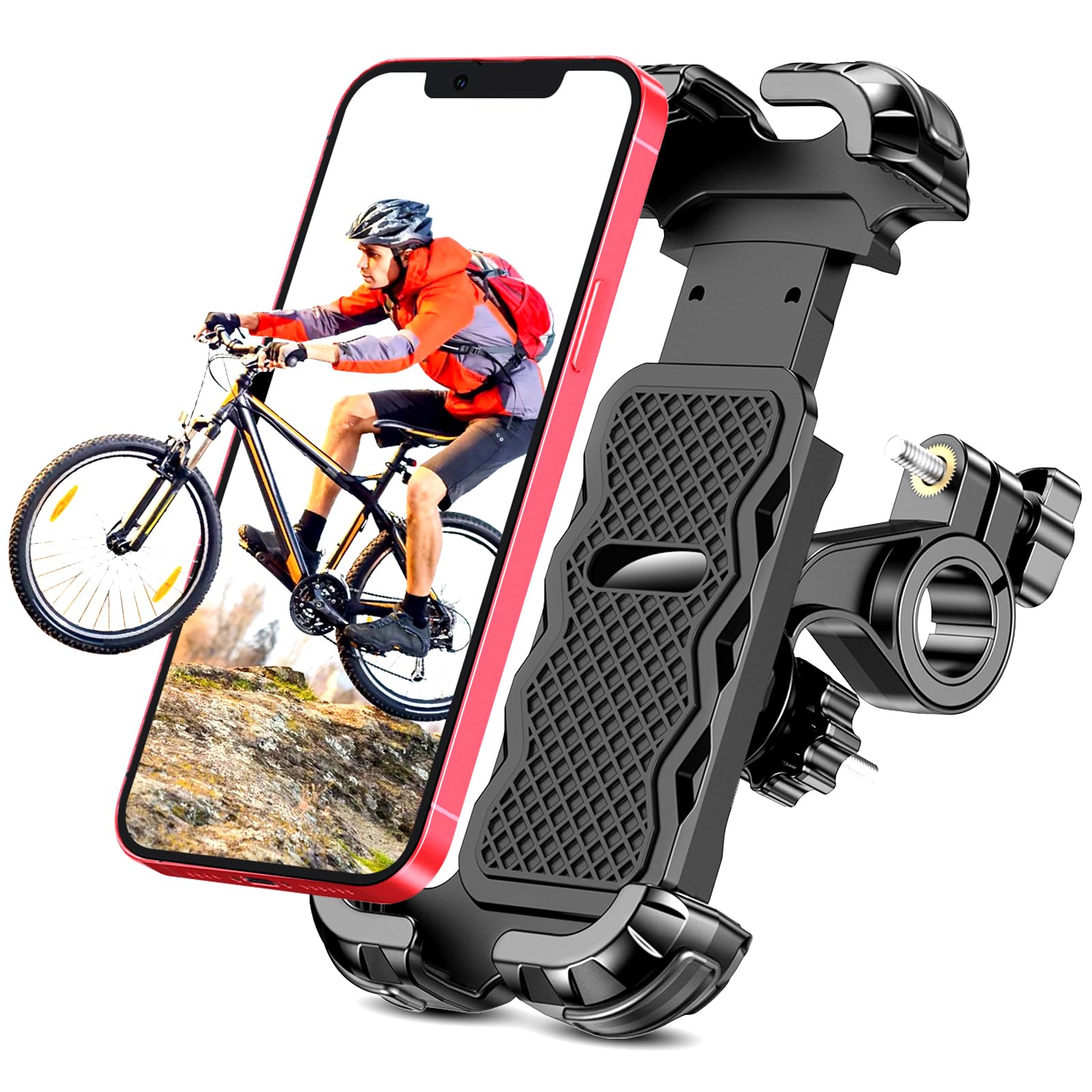 CIRYCASE Mobile Bike Stand, Upgrade [Full Protection & Security Lock] Mobile Stand Electric Scooter 360° Rotatable Mobile Phone Holder Motorcycle/Scooter Widely for 4.7-6.8 Inch Mobile