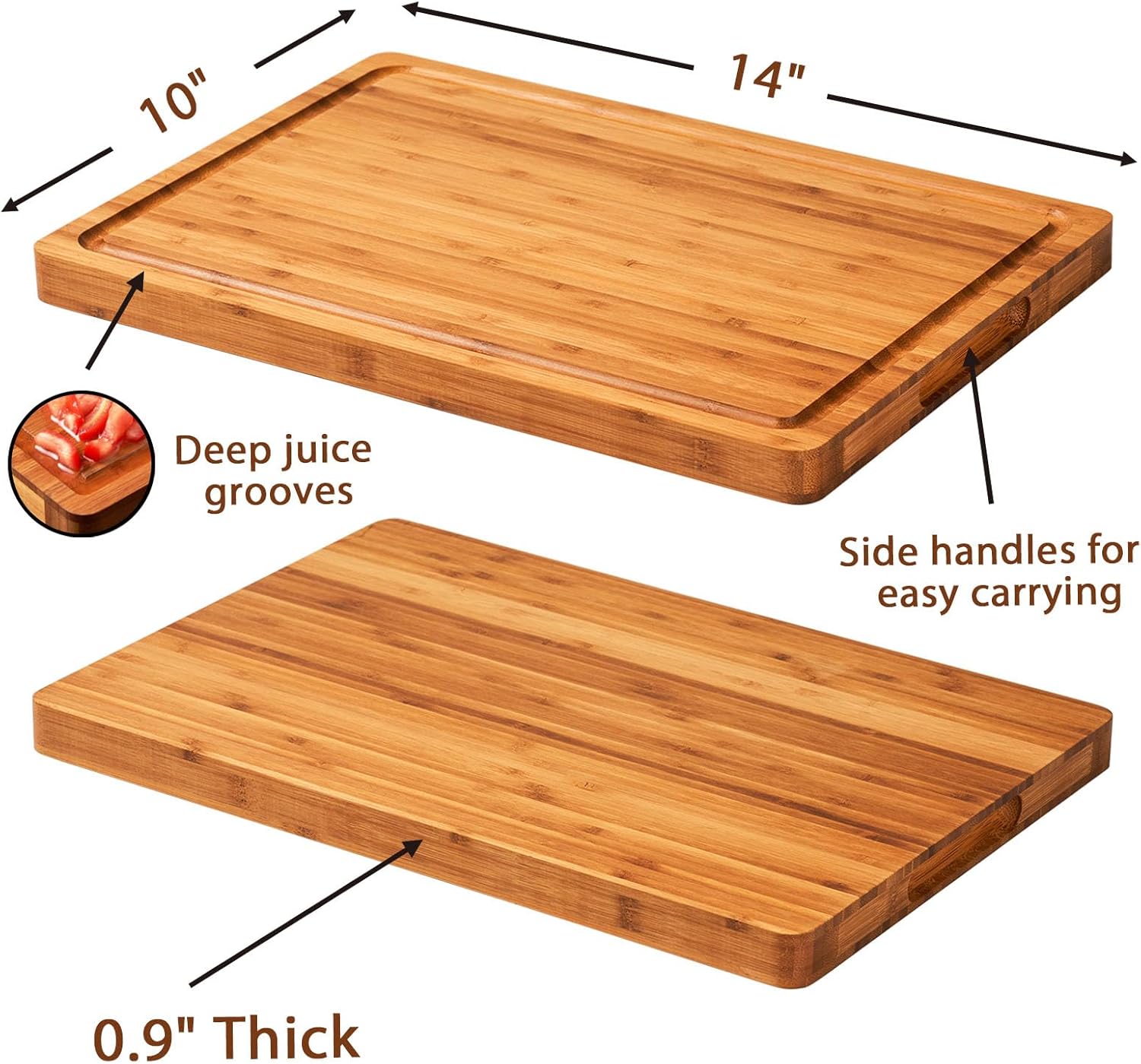 bamboo cutting boards for kitchen, extra thick wood butcher block, heavy duty wooden chopping block, charcuterie boards & cheese platter, 14"x10"x0.9" 14"l x 10"w carbonized
