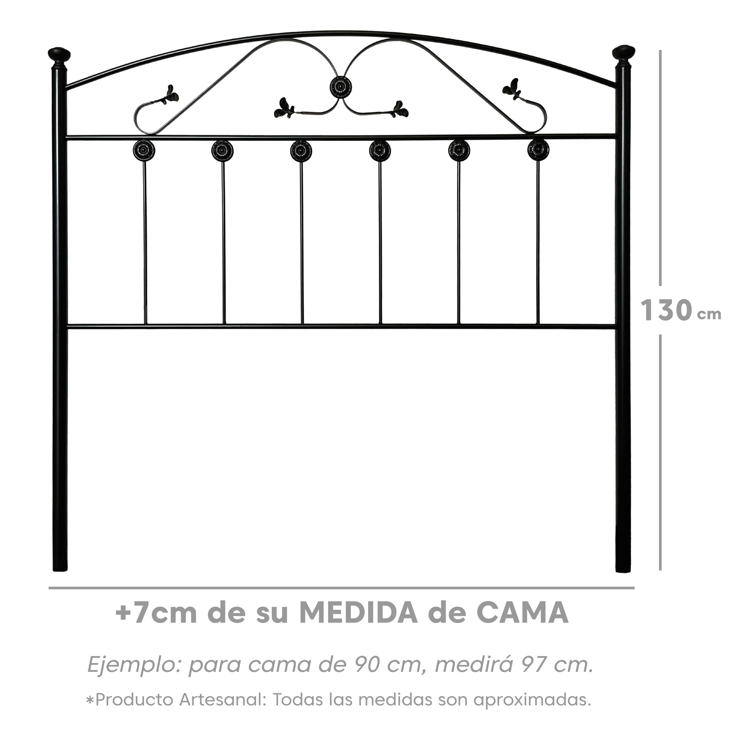 Cabecero Forja Málaga, Cabezal para Cama, Cabecero, Cama Matrimonio e Individual, Cama De Hierro, Cabezal Forja, Cabecero Juvenil, Hecho En España (Negro, 135 cm)
