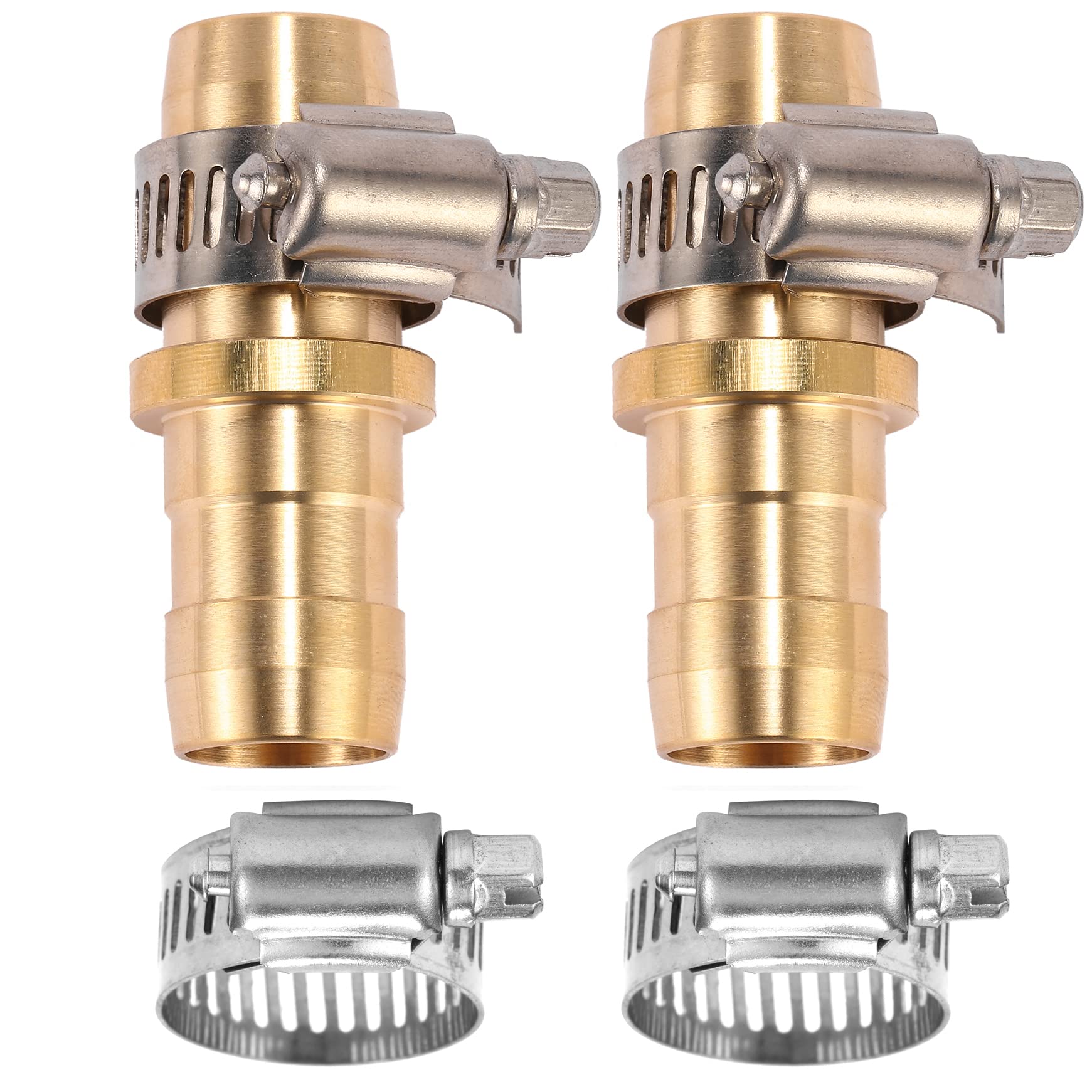 Brass Garden Hose Repair Connector with Clamps, Fit for 3/4" or 5/8" Garden Hose Fitting, 2 Set