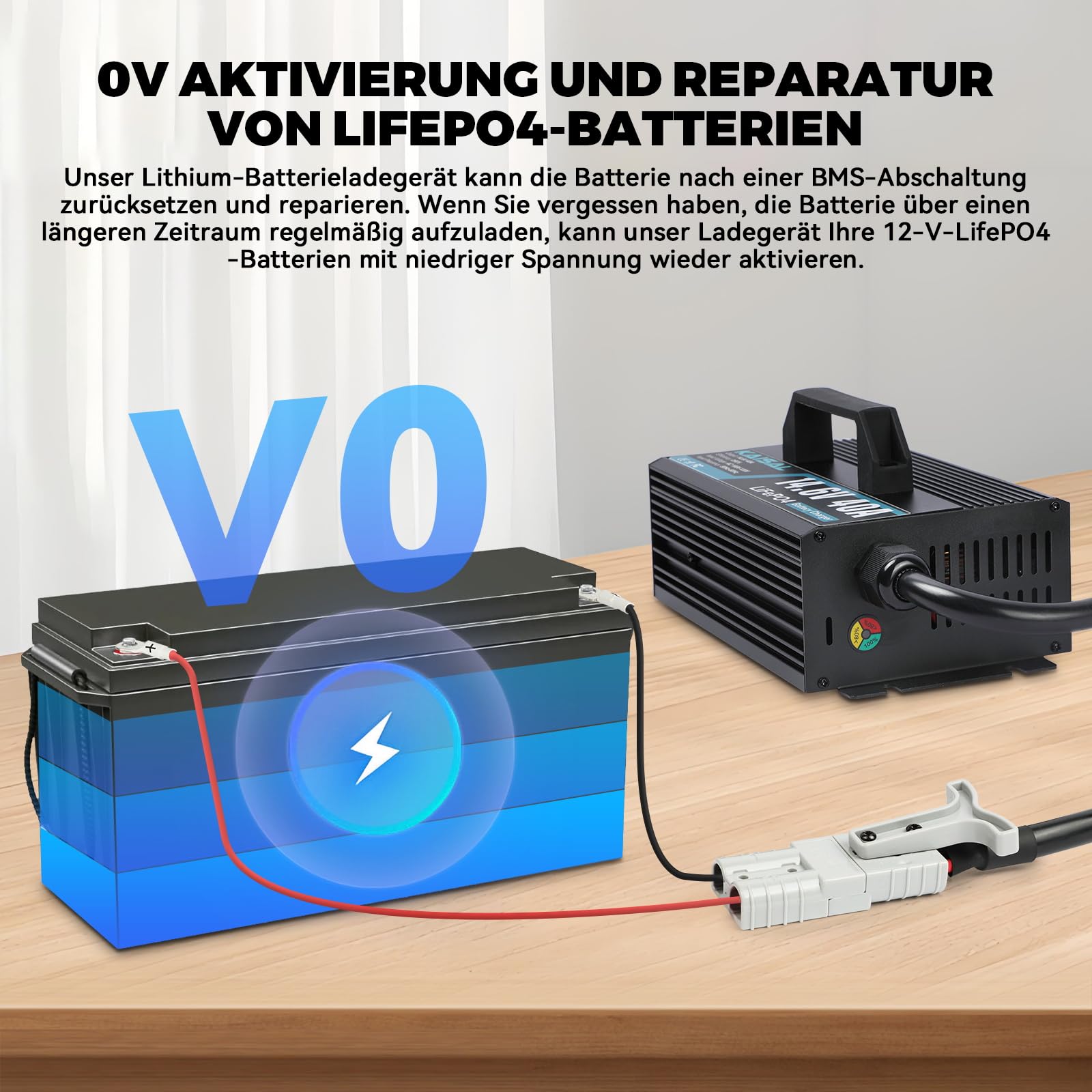 KAISAL 14.6V 40A LiFePO4 Ladegerät, LiFePO4 Batterieladegerät für 12V/12.8V Lithium-Eisenphosphat-Batterien, 12V Lithium Ladegerät mit Anderson Stecker, für Wohnmobil, Boote, Solar Home Systeme