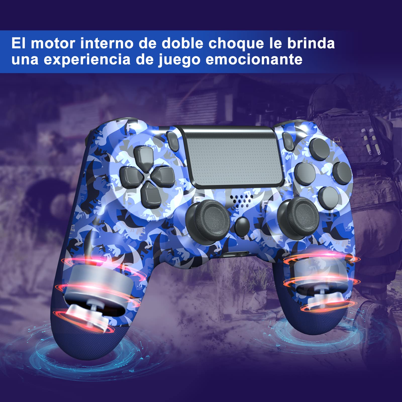Mando de juegos compatible para Play4/Slim/Pro, mando con cable para PC con doble vibración, sensor giroscópico de 6 ejes y conector para auriculares (dinosaurios)