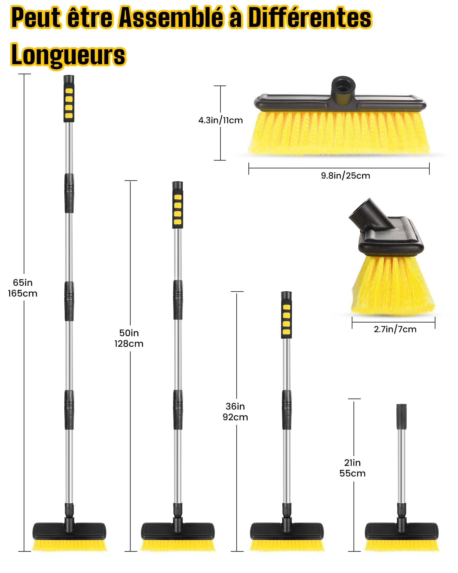 Brosse Lavage Voiture, 65" 165 cm Balai Nettoyage Voiture avec Tête de Vadrouille Remplaçable, Sac de Rangement, Brosse Voiture pour Caravane, Voiture de Plaisance, Camion, Fenêtres