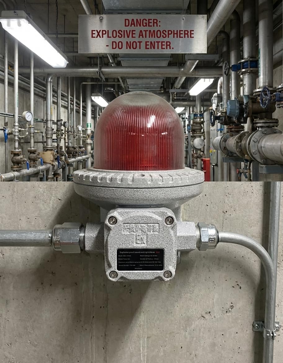 Las luces de advertencia a prueba de explosiones 120 dB 180 dB CC 24 V se pueden utilizar en zonas peligrosas como gasolineras, estaciones de aceite, luz de alarma a prueba de explosiones