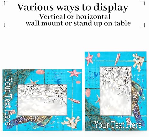 Miniatura 4 de Marco de fotos personalizado de madera, playa, tortuga, estrella de mar, conchas de mar, texto personalizado para colgar en la pared, marco de fotos