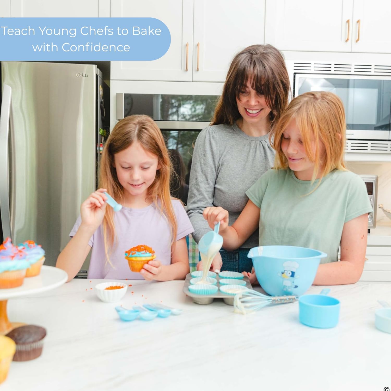 Handstand Kitchen Bluey My First Real Kitchen Tools Set with 1.5 Quart Mixing Bowl, Measuring Spoon Set, Measuring Cup Set and 8.5" Whisk