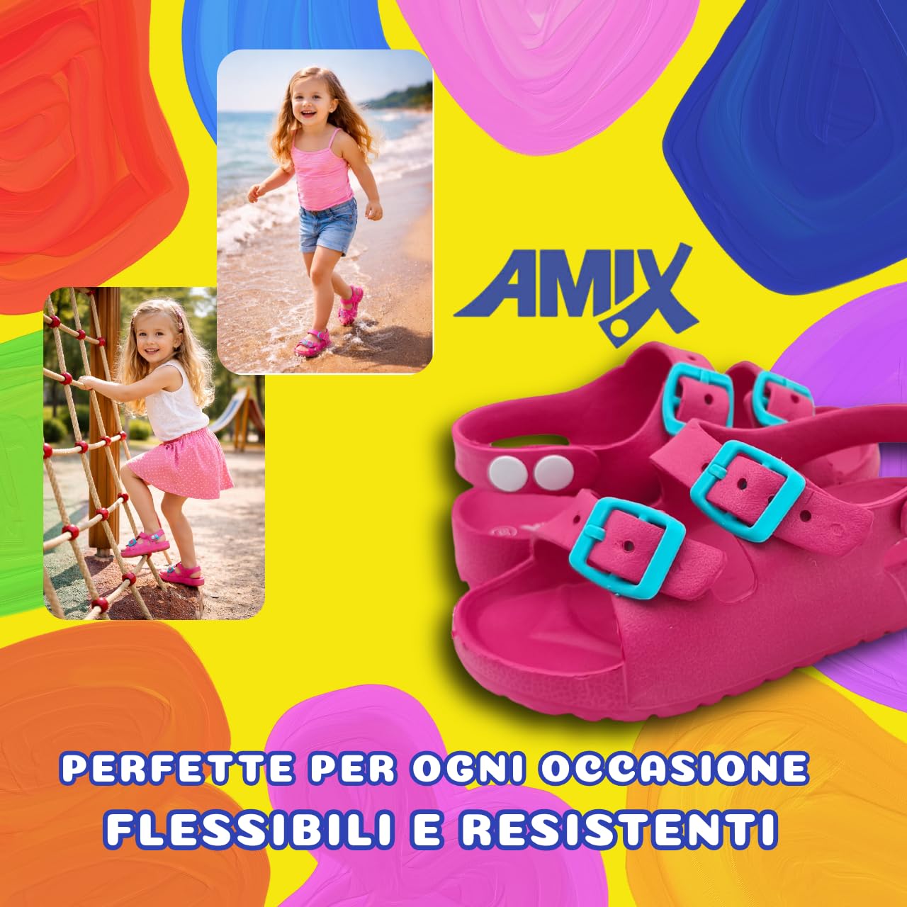 Amix Sandali Bambino Bambina in Gomma, Ciabatte Bimbo Estive da Mare, Piscina, Casa e Spiaggia, Sandaletti Bimba - 5