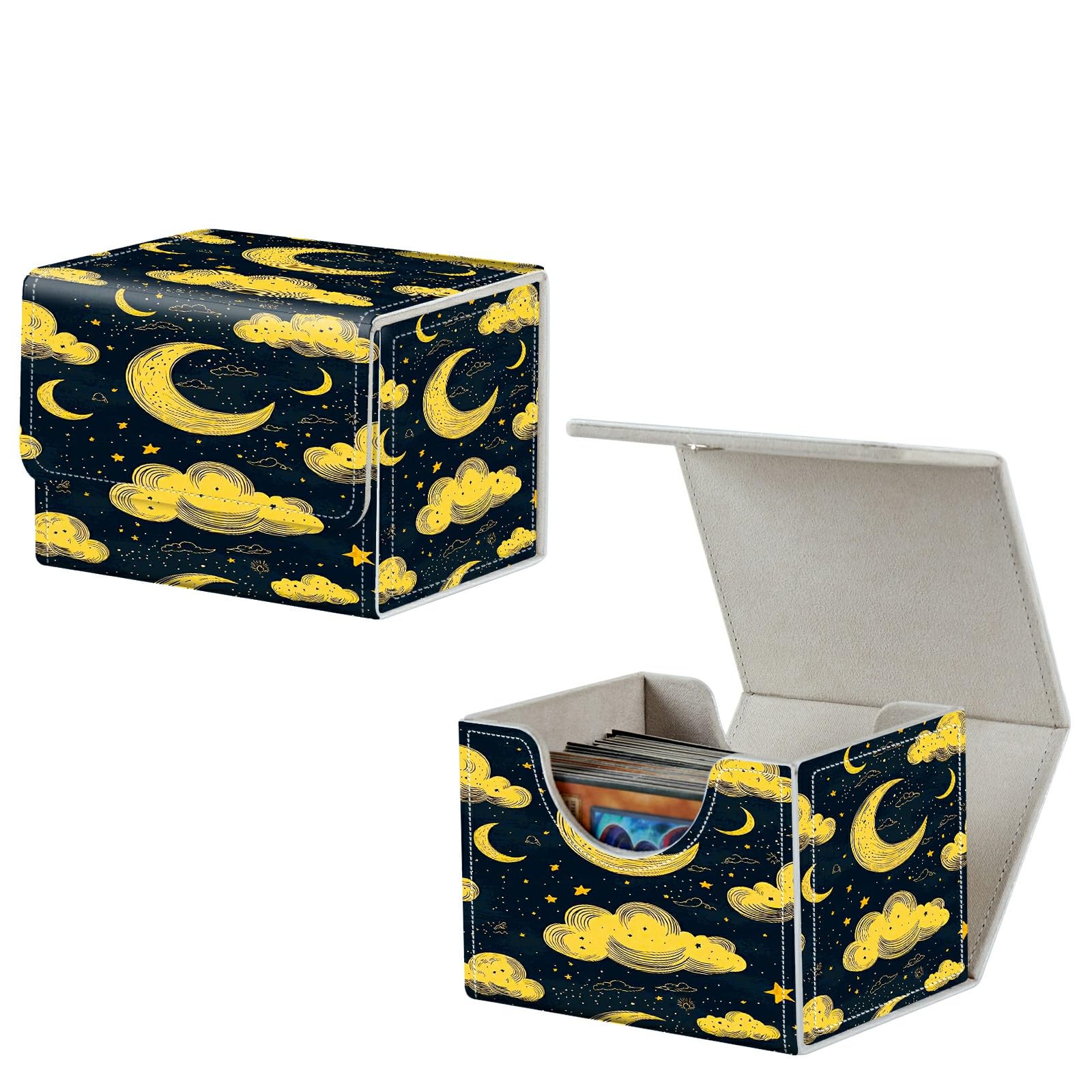 Dikoer for MTG Commander Deck Box Fit Trading Cards, 100+ Sleeved Cards with PU Leather Magnetic Small Card Storage Case for TCG CCG Magic Sports Cards Man Woman Gift, Yellow Moon Clouds