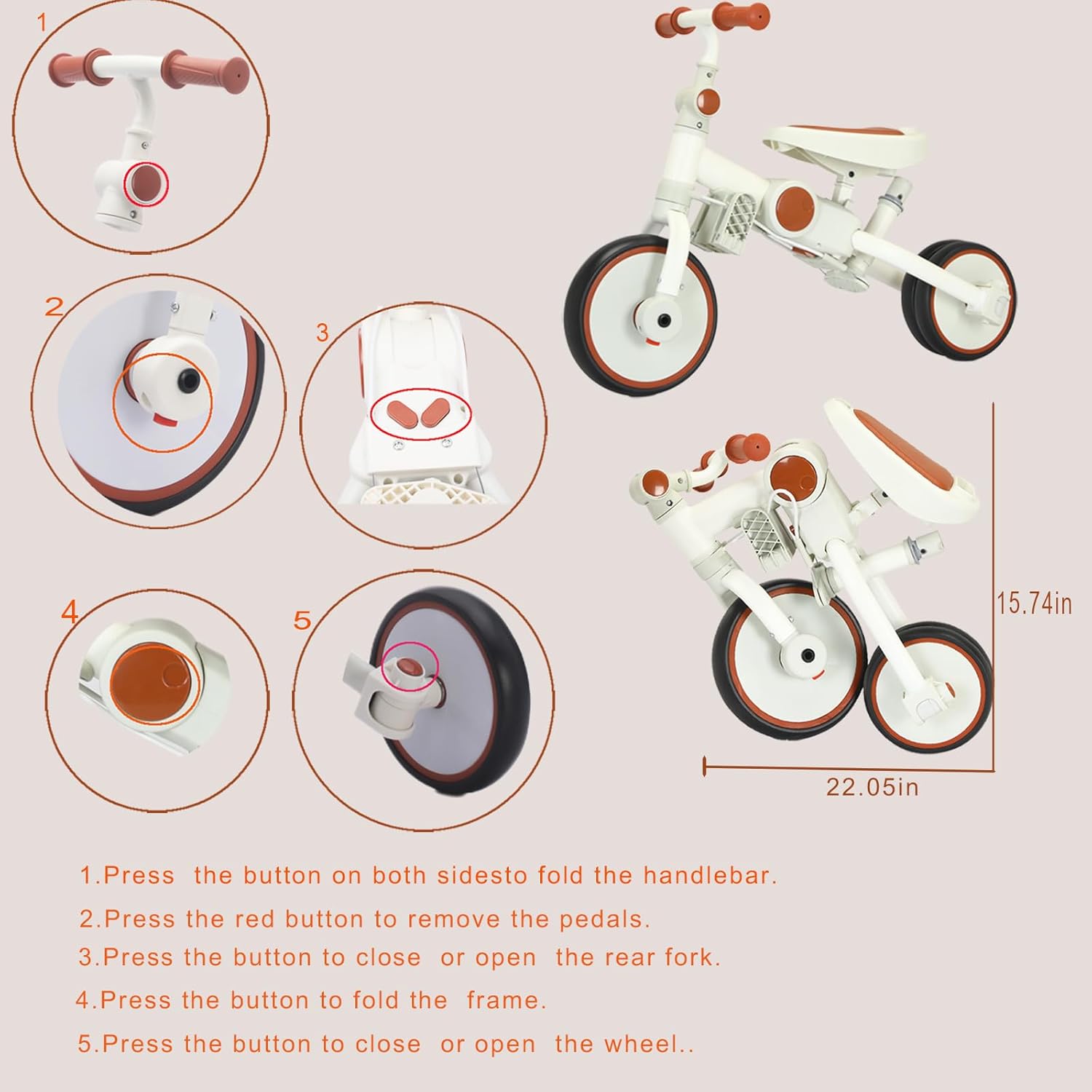 Toddler Push Foldable Tricycle with Canopy, 8 in 1 Balance Trike Baby Bike with Handle Toddler Tricycle for 1-3,Kids Folding Tricycles Chrismas and Birthday Gift for Boy and Girl Trike