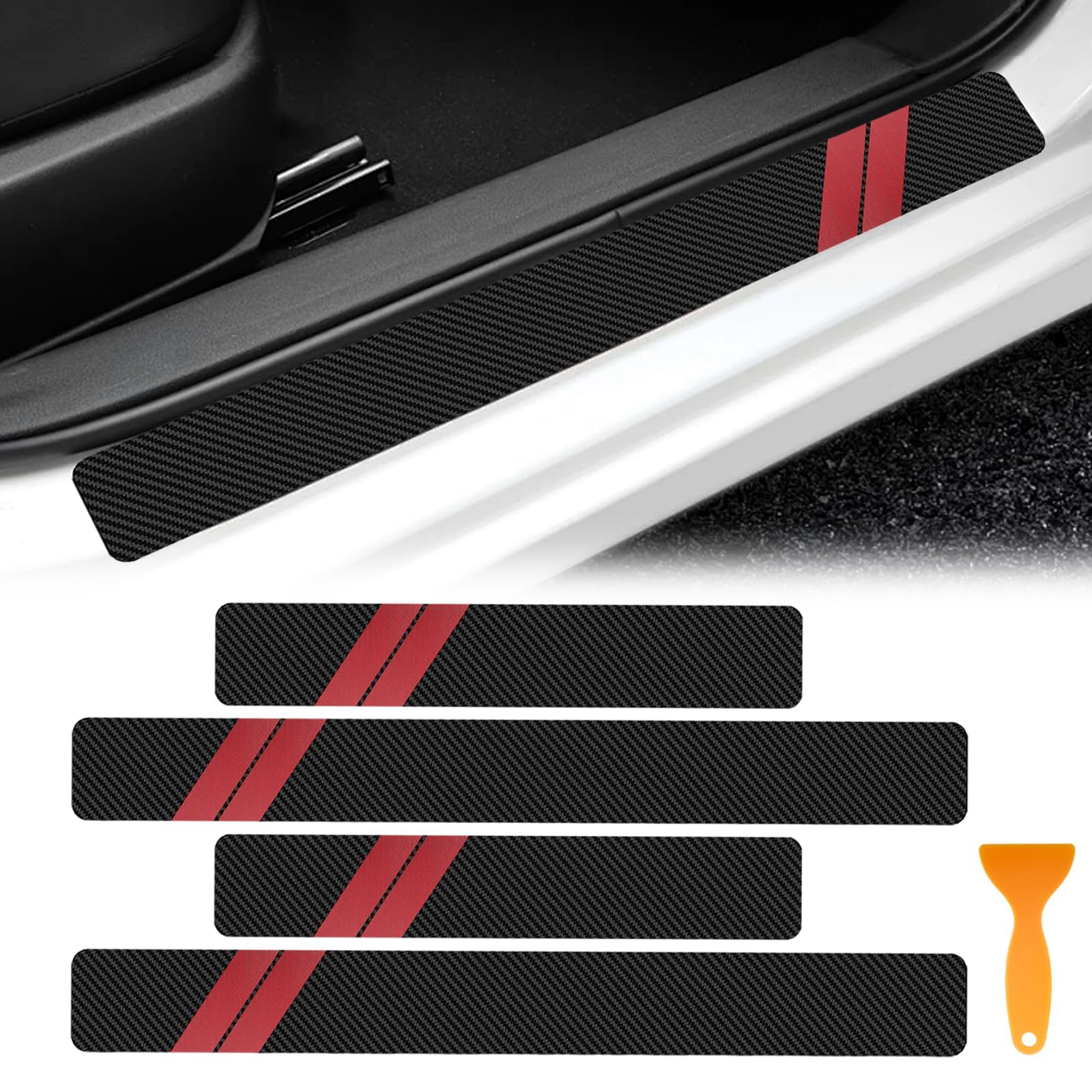 QIZUN Car Door Sill Protector for Toyota RAV4 PHEV Plug-in Hybrid 2023 2024, Waterproof Scratch Resistant Carbon Fibre Car Door Threshold Guard Scuff Plate Sticker,White
