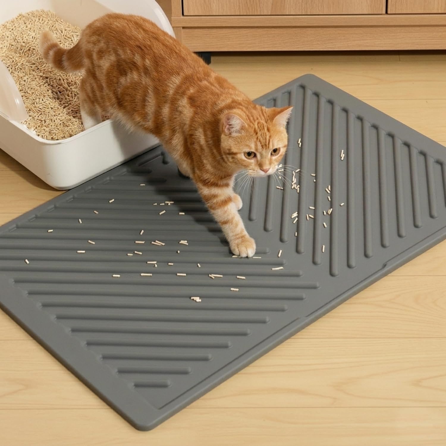 thin silicone cat litter mat low profile groove design waterproof non slip