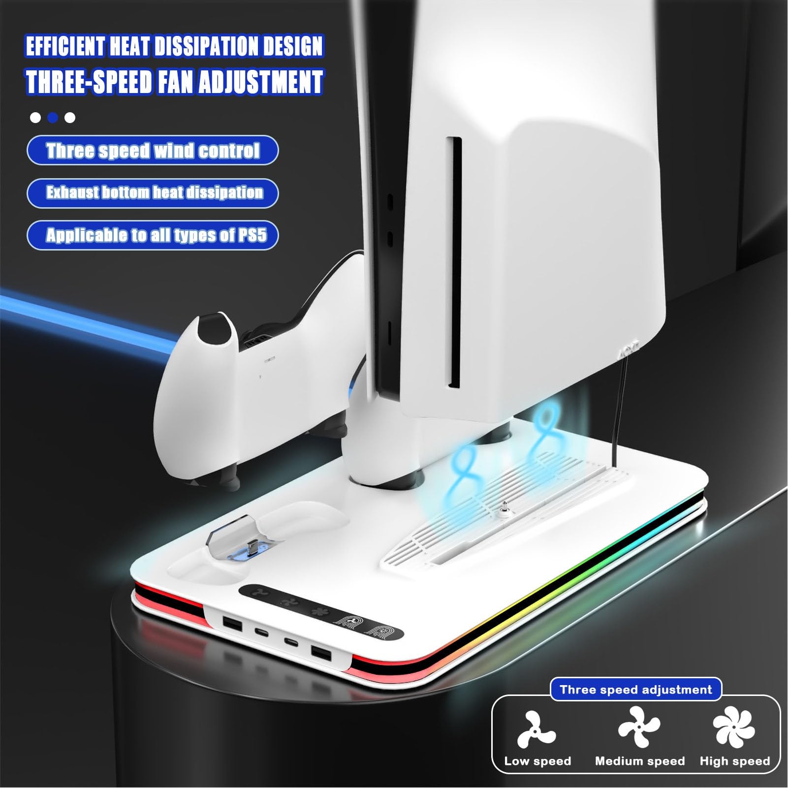 Jiawu Supporto di Ricarica per Console di Gioco con 8 modalità RGB e Doppio Caricatore Veloce per gli Appassionati di Giochi