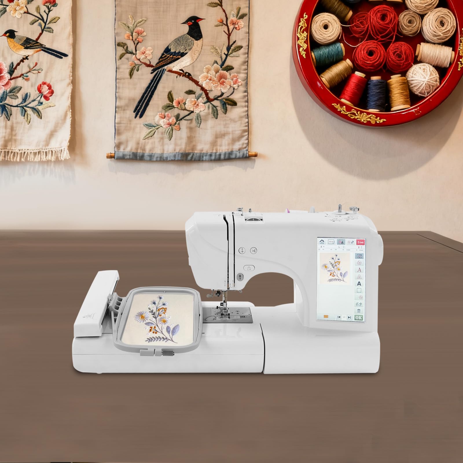 Macchina da cucire da ricamo da 7", LCD, per designer e sartori, 96 modelli + USB | Macchina da ricamo con touch da 7", per designer di moda, 162 modelli di cucito + importazione PC