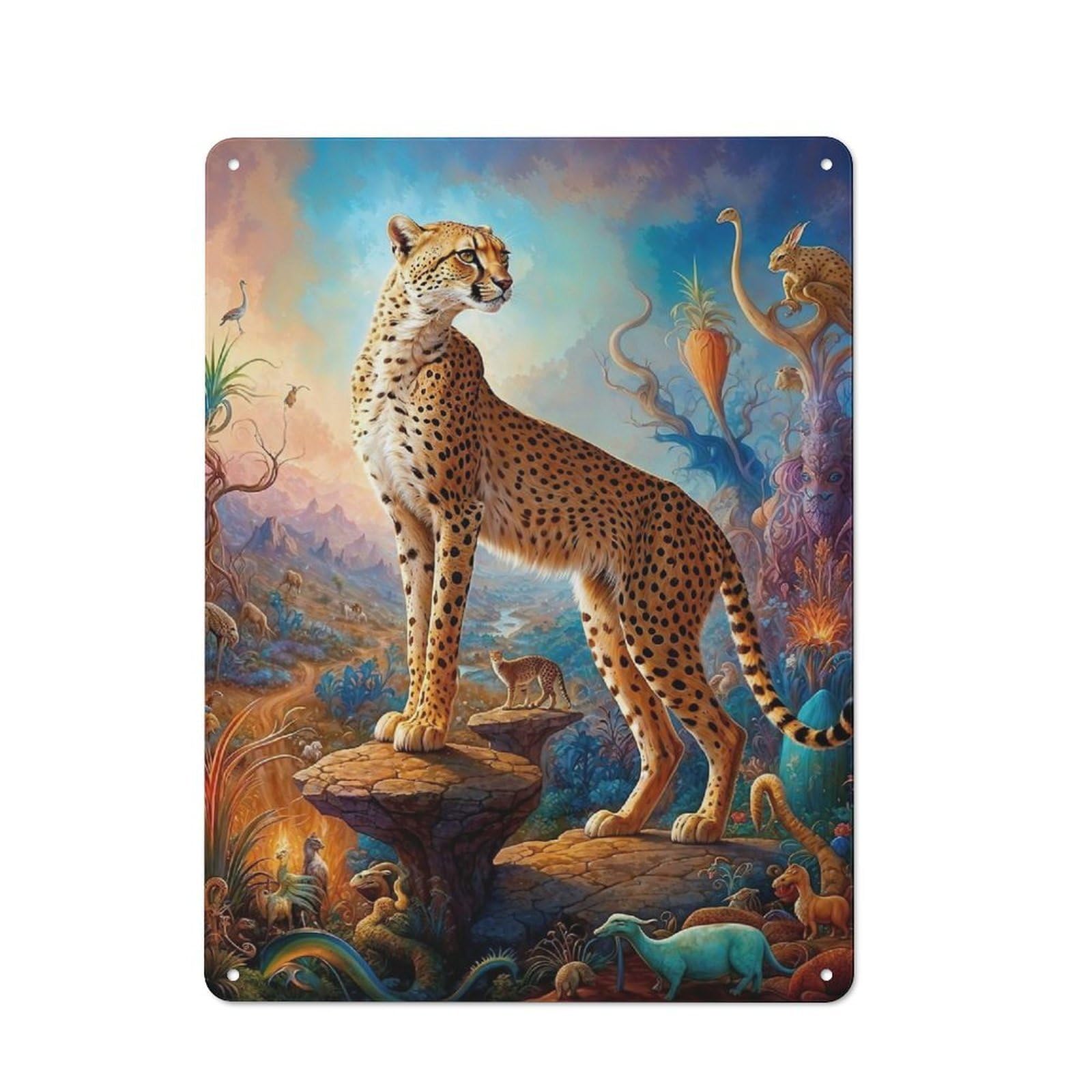 Junmoney Celestial Cheetah Retro Tin Sign 40X30cm For Garden Room Or Summerhouse, A Housewarming Gift For Garden Room Decor Fans