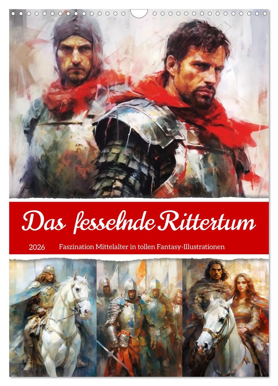 The captivating knighthood. Fascination Middle Ages in great fantasy illustrations UK-Version (Wall Calendar 2026 DIN A3 Portrait), CALVENDO 12 Month Wall Calendar โ image 1