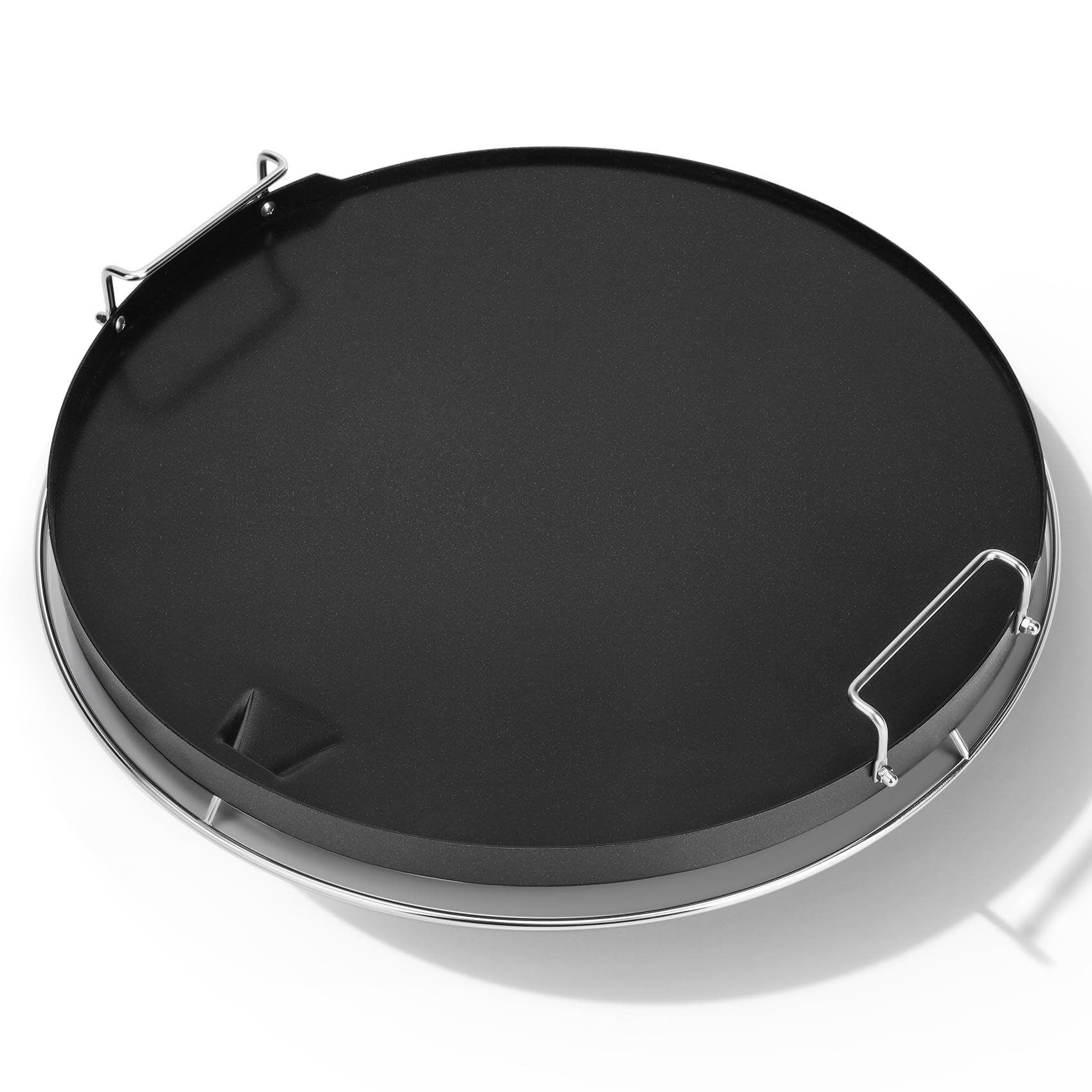 Onlyfire Plaque Plancha Ronde en Céramique Antiadhésive pour Big Green Egg et Kamado Joe de 46 cm, Accessoire pour Kamado 46 cm, Plaque de Cuisson avec Poignée Amovible et Evacuation des Graisses