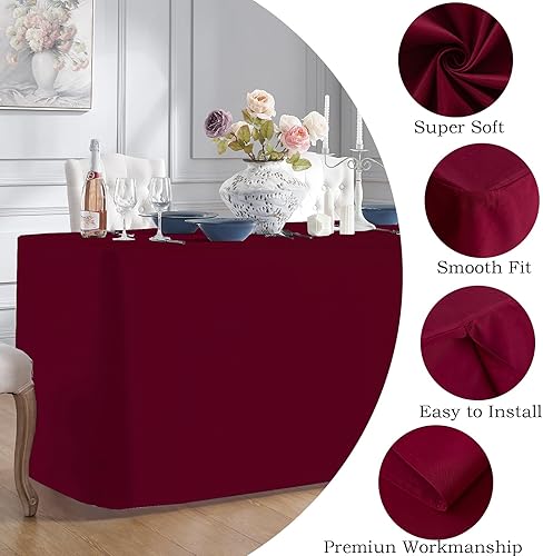 Miniatura 3 de Mantel ajustable de poliéster de 6 pies, 72 x 30 pulgadas, mantel rectangular de poliéster para bodas, banquetes, fiestas, mesas de bufé, cenas de