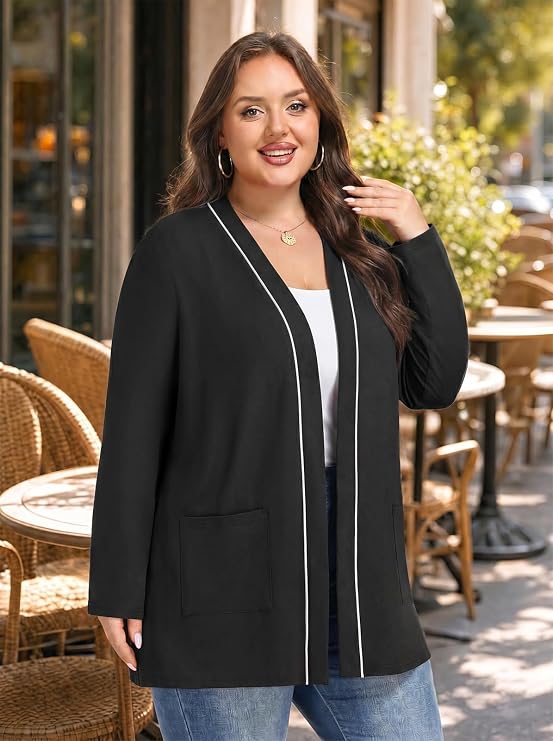 Lastshe Womens Plus Size Cardigan Long Sleeve Open Front Casual Sweater Lightweight Cardigans with Pockets