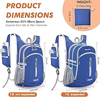 Vista 2 de Seektop Expandable Small Hiking Backpack 12L-15L Lightweight Packable Waterproof Daypack with Phone Pocket for Women Men