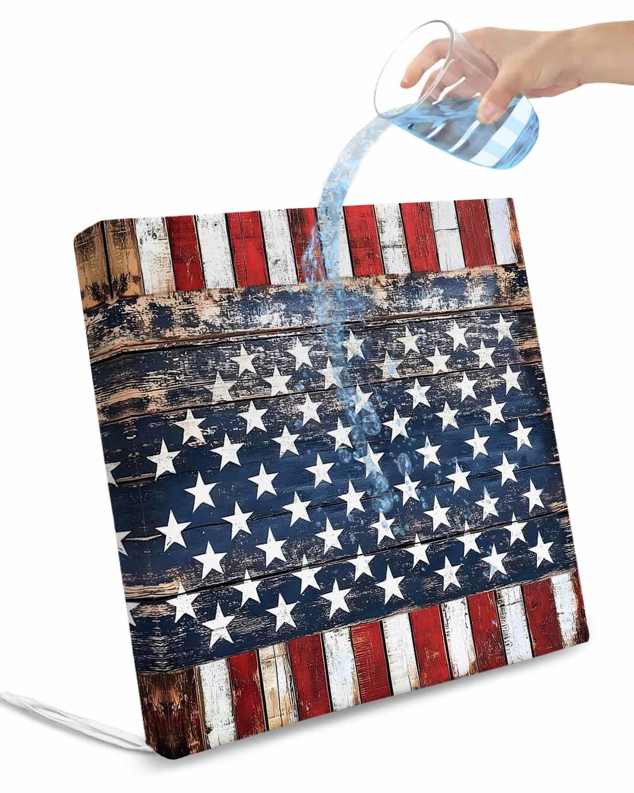 4th of July Star Outdoor Cushion Chair Cover Set of 2 - Waterproof Couch Seat Covers, Retro Blue Star Red Striped Independence Day Patio Furniture Protector Cushions Slipcovers for Sofa/RV, 22