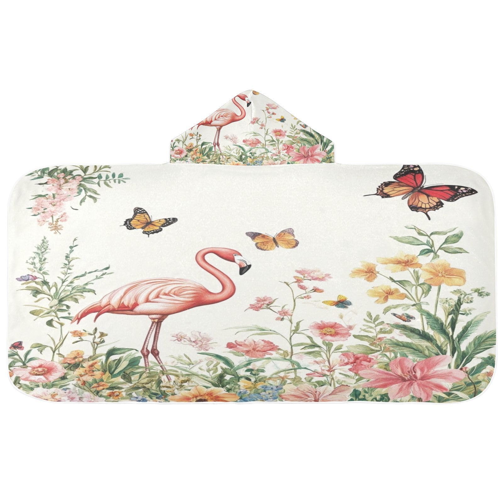 Kigai Flamingo Flowers Hooded Beach Towel for Kids Soft Absorbent Quick Dry Bath Towel with Hood Lightweight Toddler Shower Pool Bath Wrap for Boys Girls