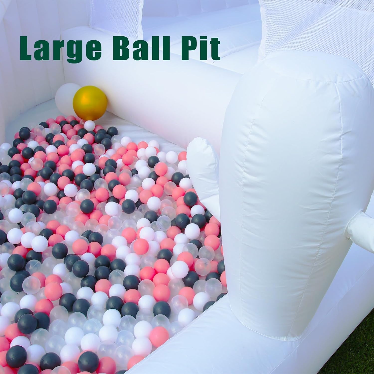 White Bounce House for Adult Kids, 16FT Large Commercial PVC Bounce House Castle w/Widened Curved Slide & Big Ball Pit, 1100w Blower, 16x14x10.5ft