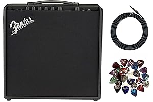 Fender Mustang LT50 Guitar Combo Amplifier Bundle with Instrument Cable and Picks