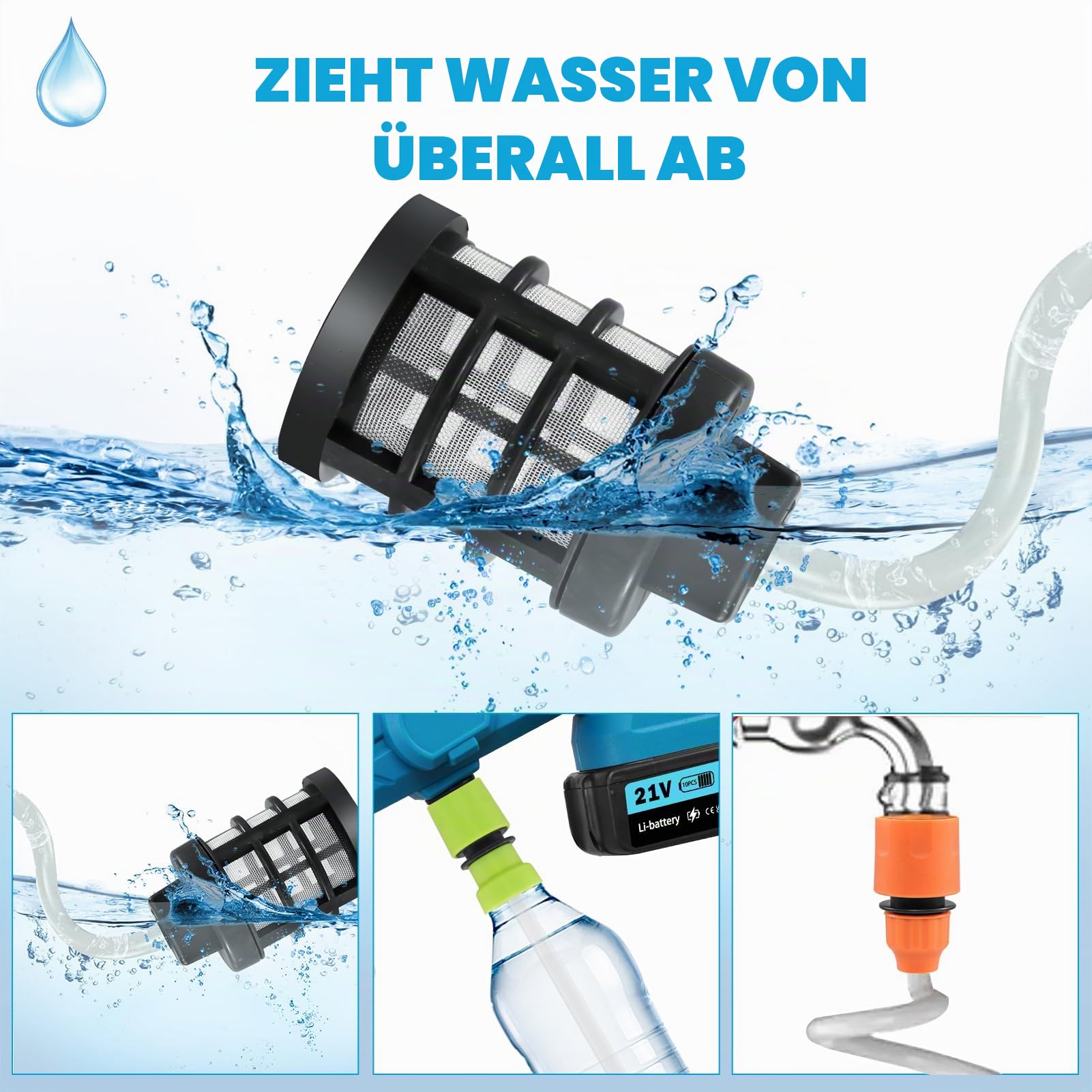 Akku Hochdruckreiniger, Max 120Bar Tragbarer Druckreiniger Pistole, 21V Hochdruckpistole mit 2×3.0AH Akkus, 6-in-1 Verstellbare Düse,5M Schlauch,Schaumsprüher, Pressure Washer für Auto Graten