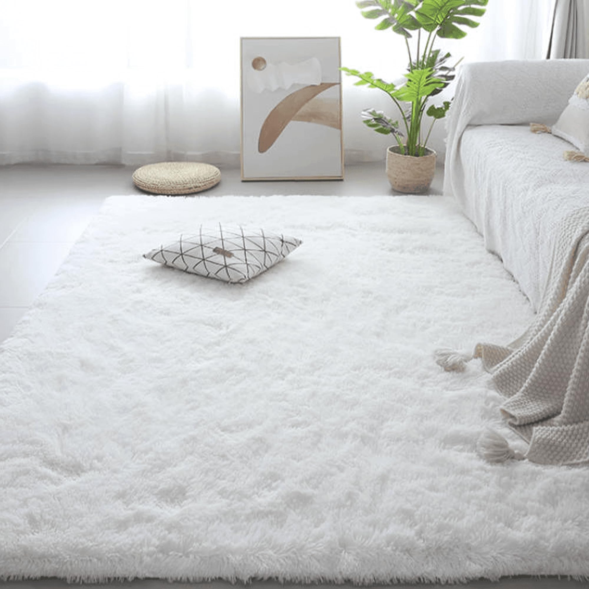 Tapis Salon Shaggy 220 x 310 cm Blanc en Fausse Fourrure