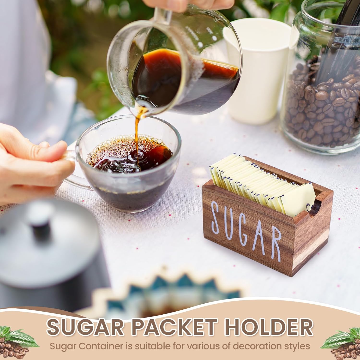 Sugar Packet Holder for Coffee Bar,Acacia Wood Sugar Packet Caddy,Sugar Holder Packets Container Small Tea Bag Organizer Condiment Packet Organizer for Office, Hotel,Drawer,Kitchen