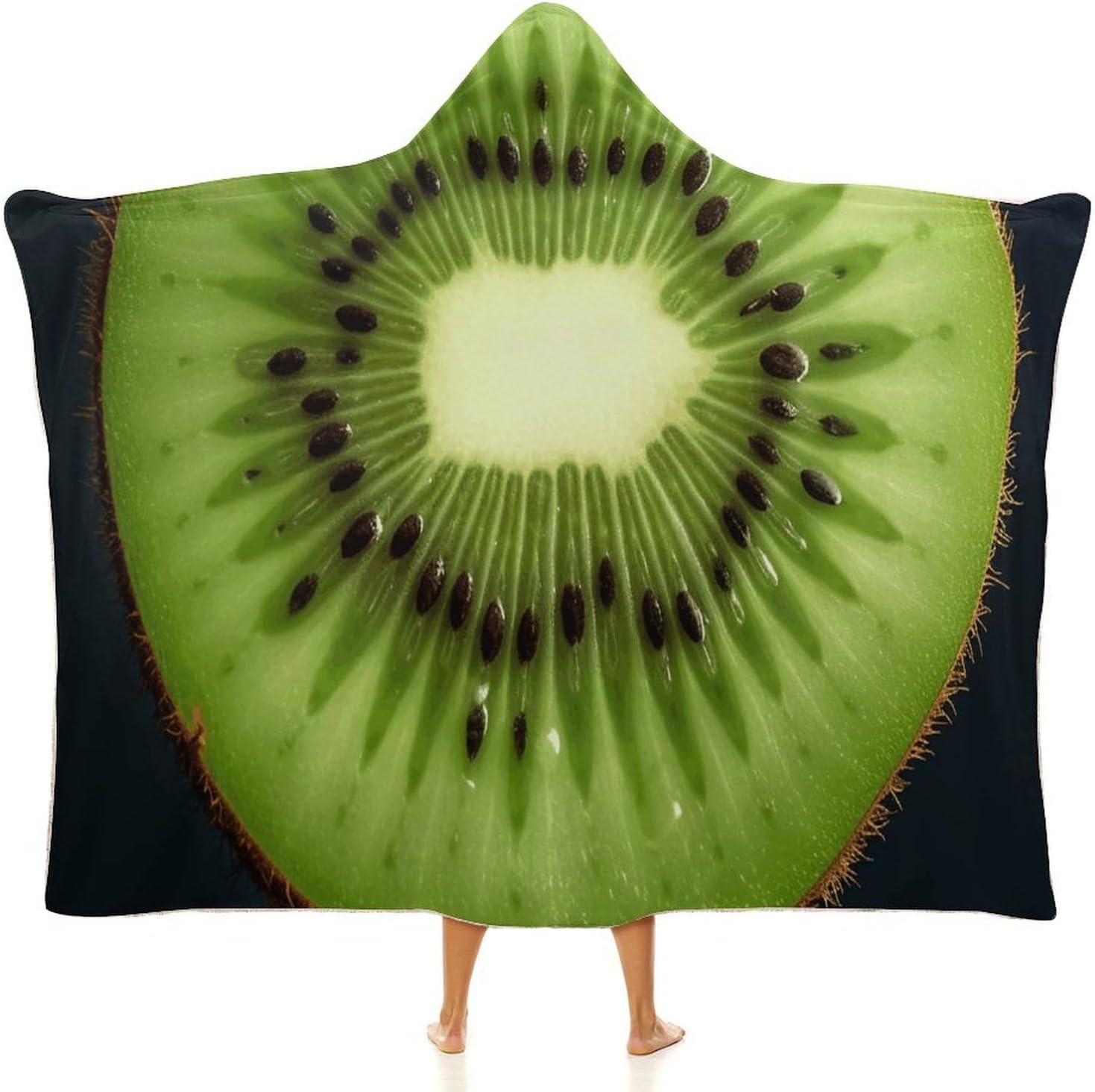 Kiwi Slice Wearable Hooded Blanket, Ultra Soft Arctic Velvet Cape Cloak Unisex - Cozy Wearable Blanket
