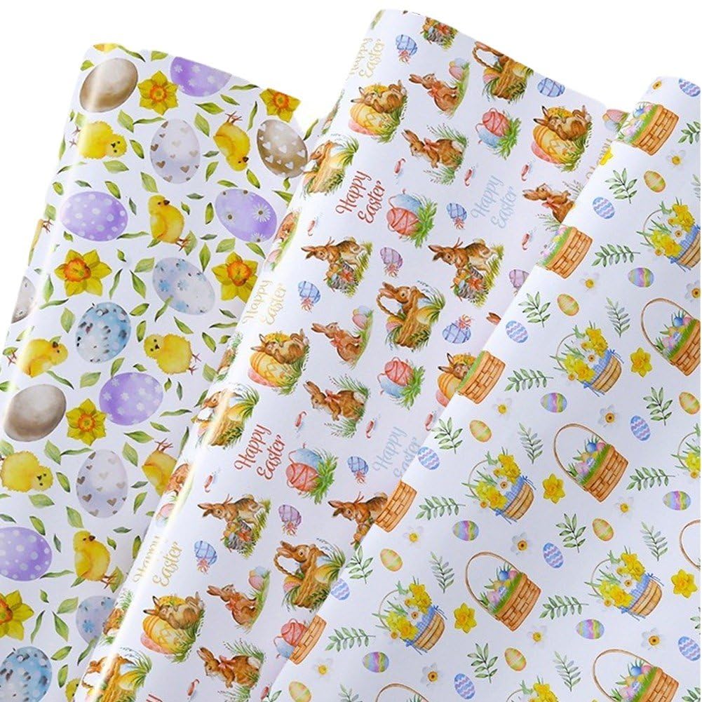 Papier do pakowania wielkanocnego, 10 arkuszy jajka wielkanocnego króliczek papier do pakowania prezentów wielkanocnych papier do pakowania prezentów na Wielkanoc Wiosnę Pakowanie prezentów DIY Craft
