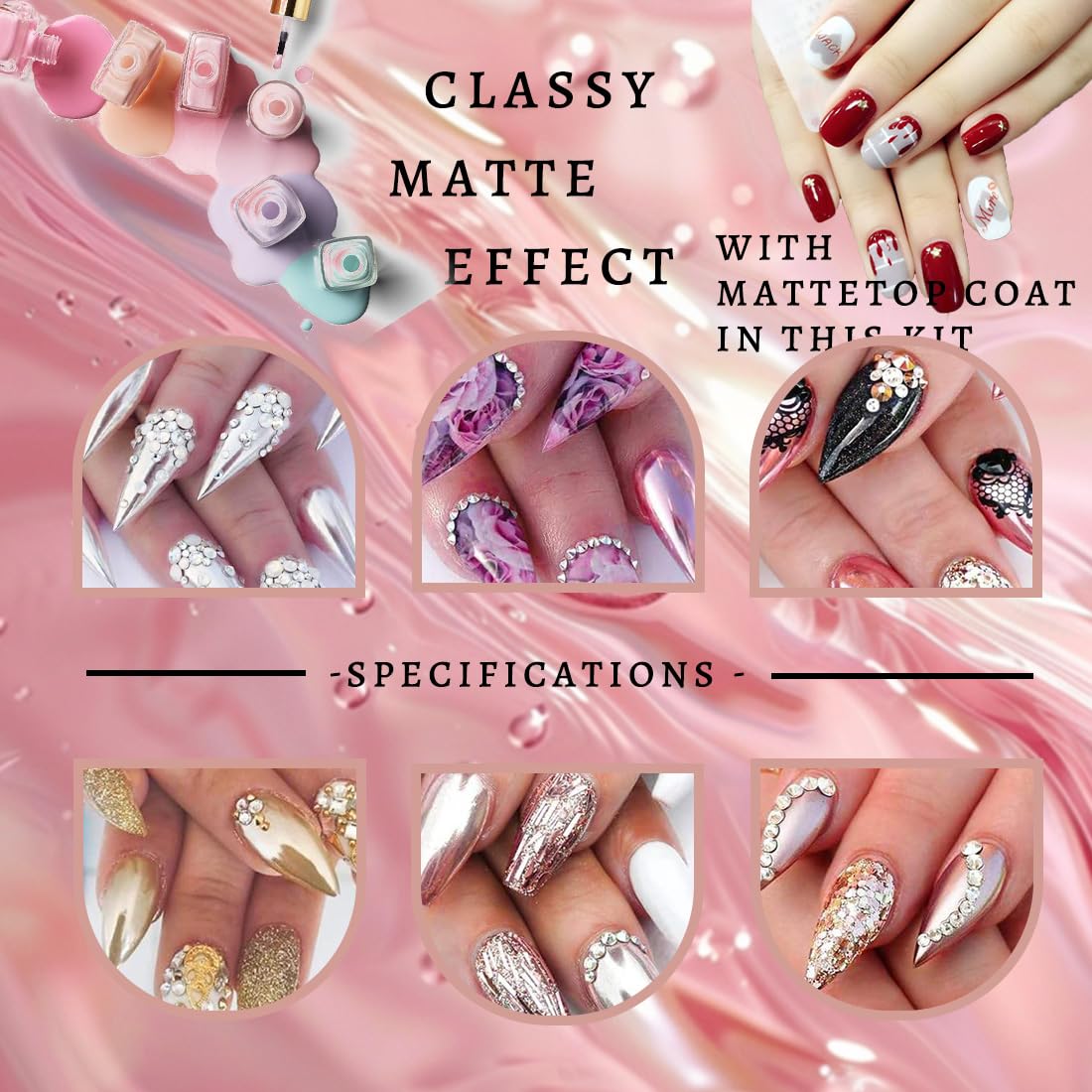 6 Pcs Polvere per Unghie Cromate in Oro Rosa, Set Pigmenti Metallici Unghie con Effetto Specchio Magico per la Decorazione Nail Art