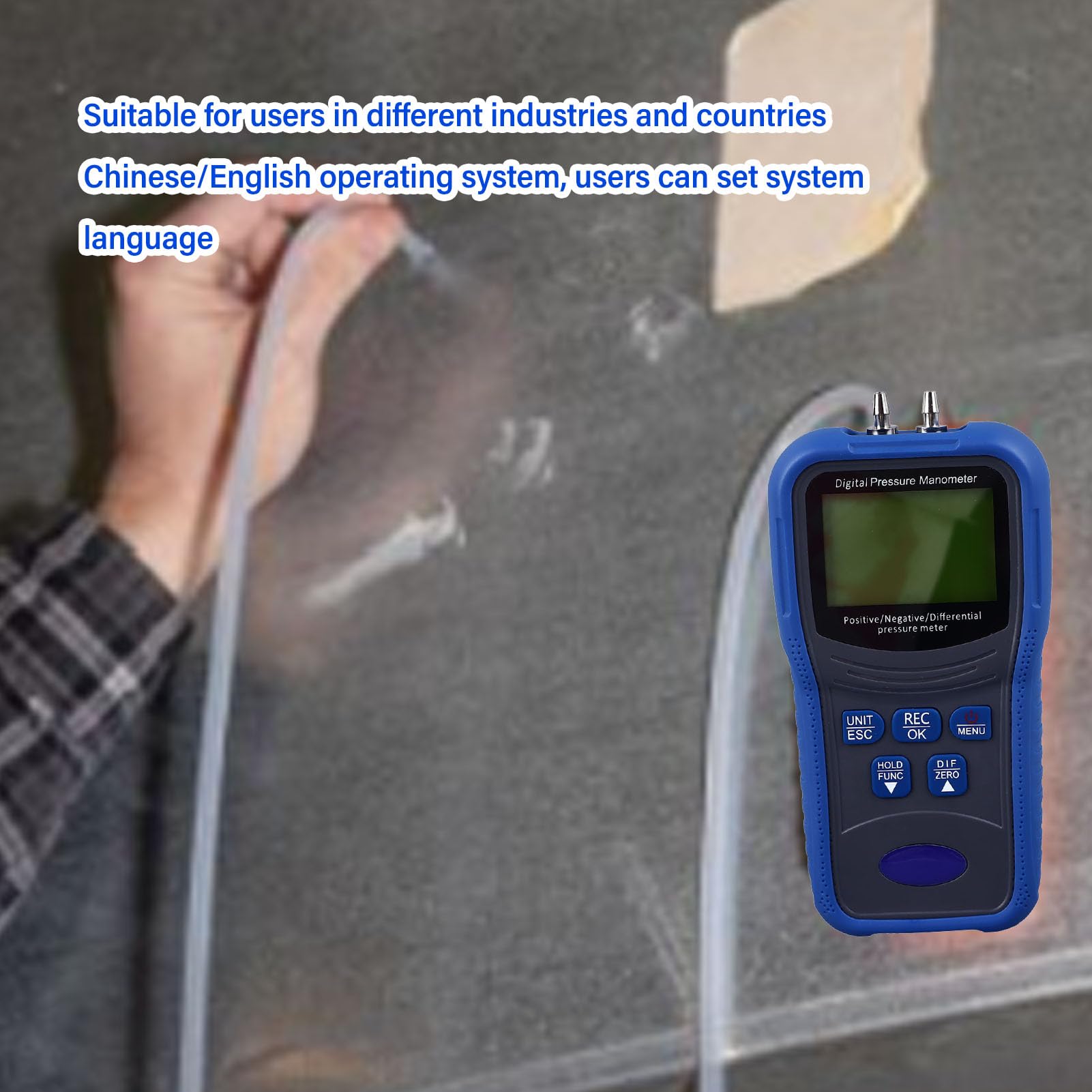 XHTLLO Digital Manometer, LCD Screen Digital Manometer Differential Pressure Gauge, High Accuracy 12 Units, Customizable Limit Settings Manometer for HVAC System