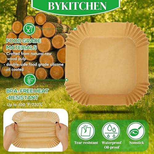 Miniatura 4 de BYKITCHEN 300 forros de papel desechables para freidora de aire Ninja AF141 5 QT Pro AF181 6.5QT, Cosori Chefman de 6 cuartos de galón y otros 5 a 8