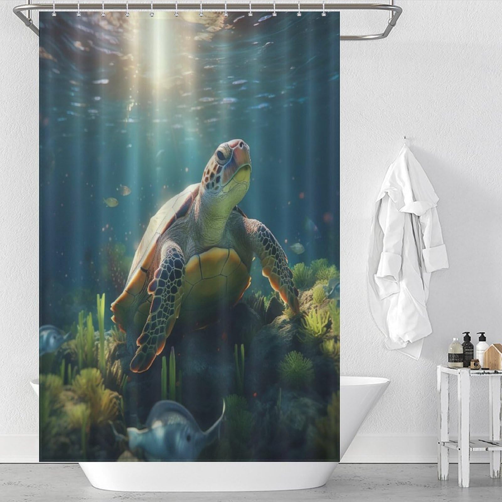 Rideau de douche tortue de mer imperméable et lavable en tissu polyester durable