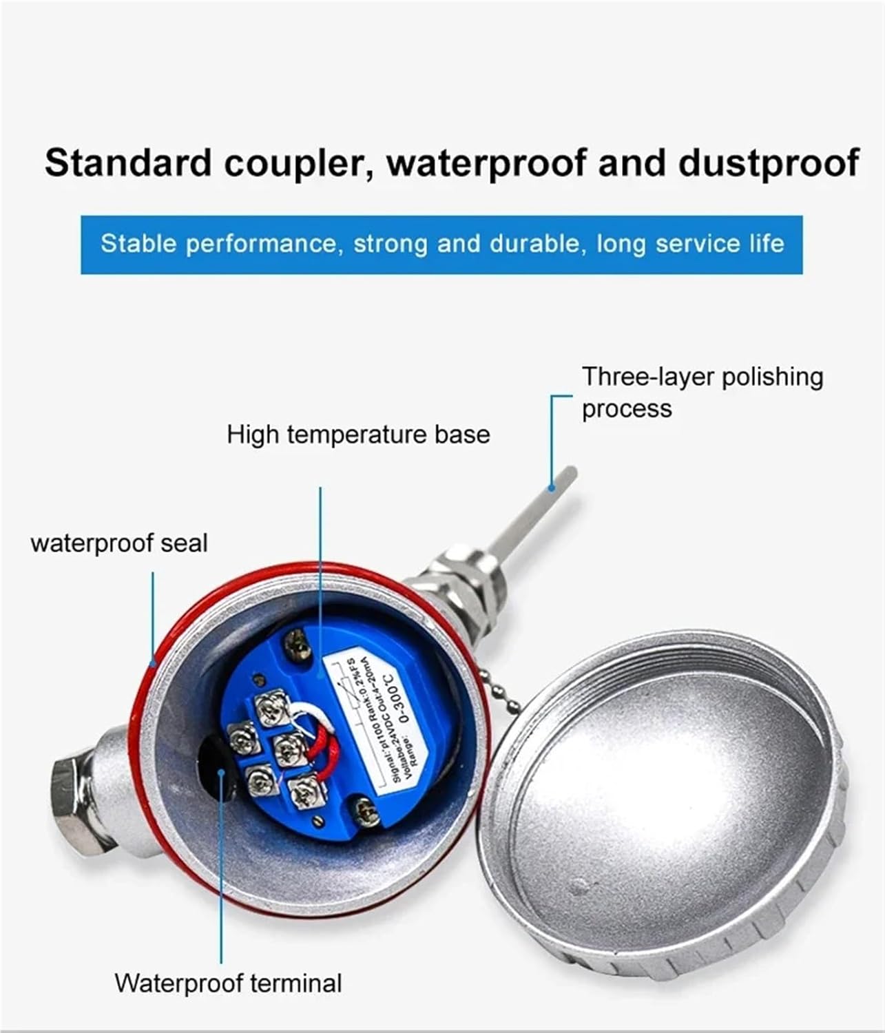 PT100 J K-Type Temperature Transmitter M20X1.5 Thermal Resistance Sensor 4-20ma 0-5V RS485 1Pcs(PT100 100mm-L 6mm-D)