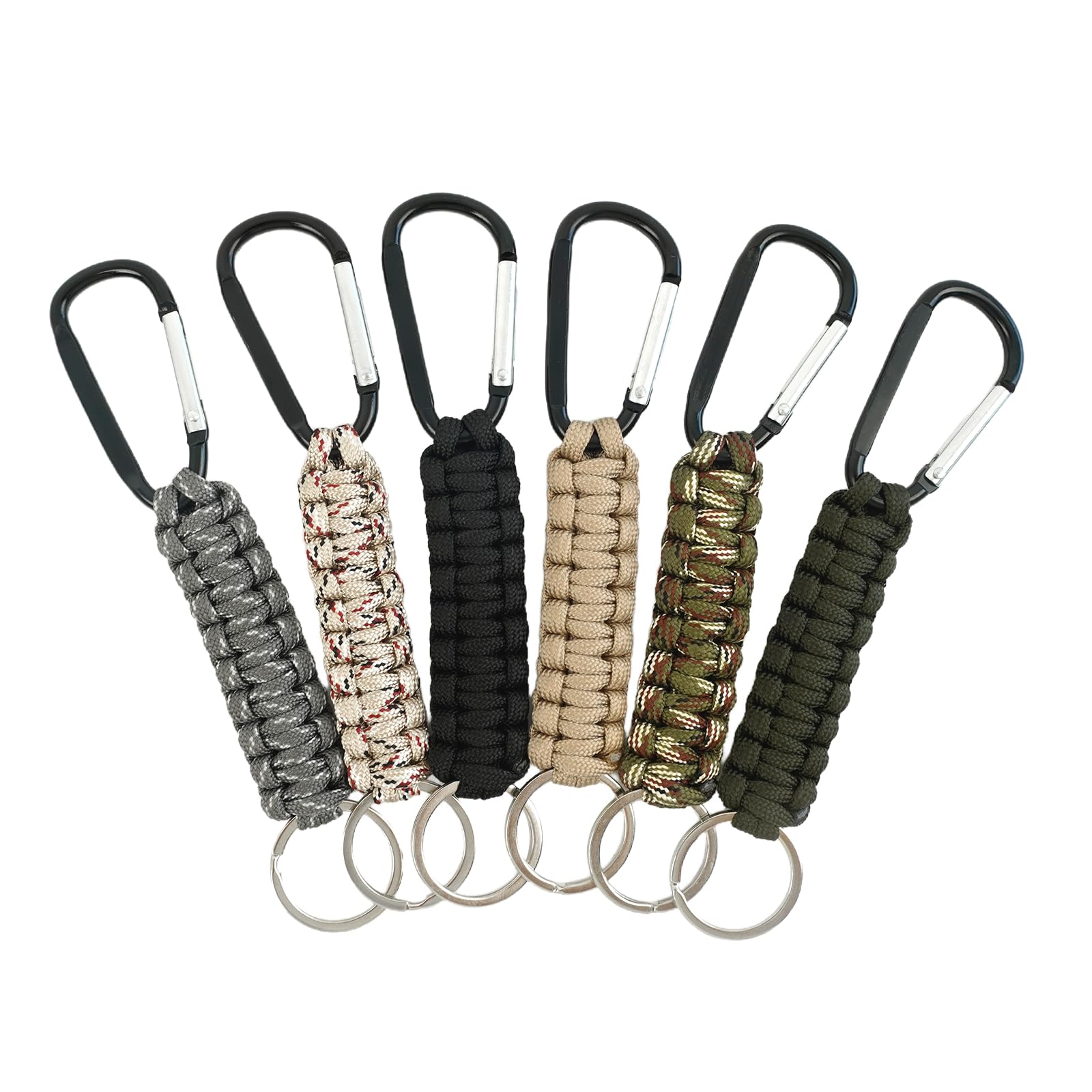 SXoonKing 6 Pcs Carabiner Keychain, Paracord Keychain Carabiner for Keys, Paracord Lanyard Strap Clips, Rope Key Chains Men, Heavy Duty Keychains for Outdoor