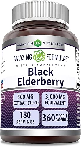Miniatura 7 de Amazing Formulas Sambucus Black Elderberry  3000 mg por porción  Suplemento de 180 cápsulas vegetales  Sin OMG  Sin gluten  Fabricado en Estados